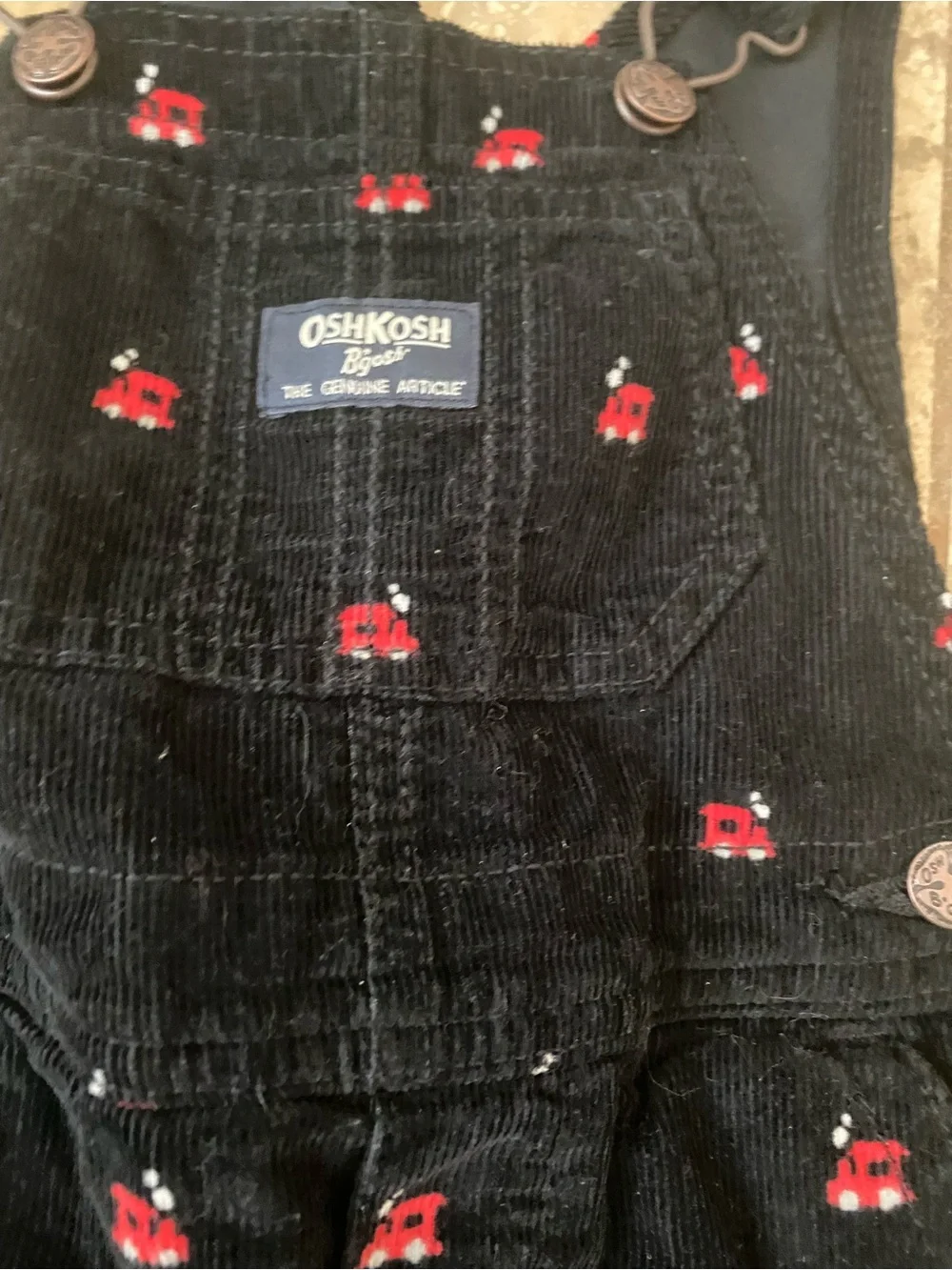 Oshkosh 18 Month Baby Black Train Soft Comfortable Playful Corduroy Overalls